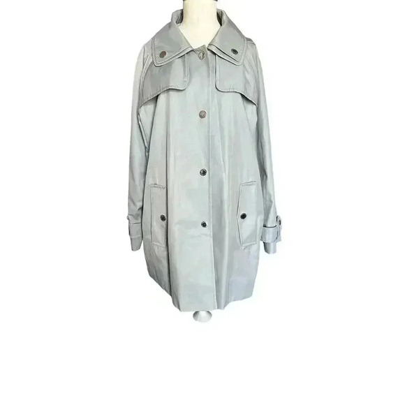 London Fog Women’s Light Gray Single-Breasted Hooded Raincoat Size L - Picture 2 of 10